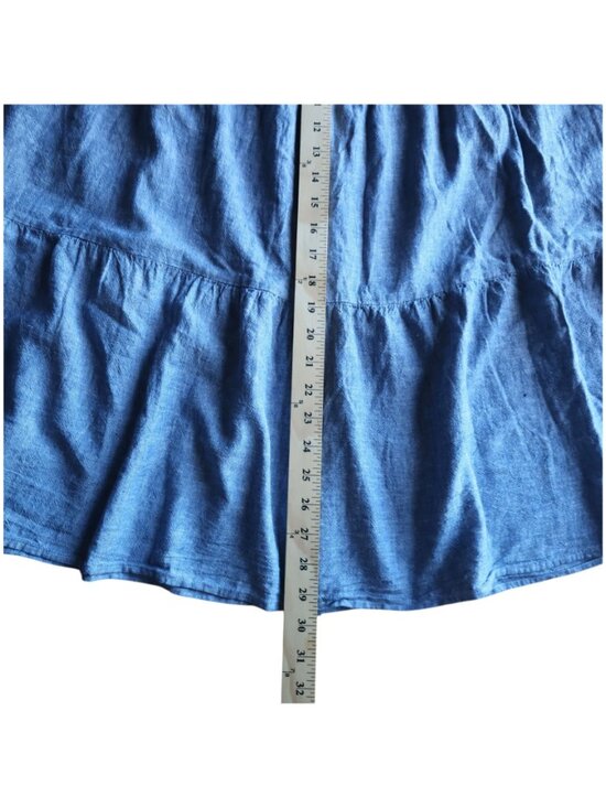 Matty M Tiered Midi Skirt Denim Blue Linen Blend Sz L Boho Feminine Pockets EUC - Picture 4 of 7
